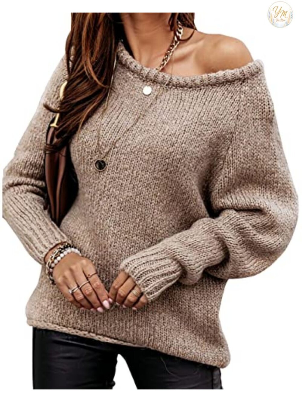 Women's Oversized Off Shoulder Chunky Knit Pullover Sweater